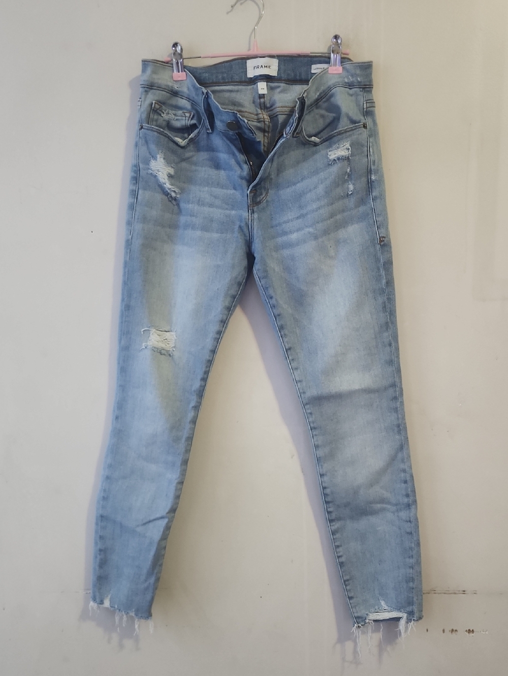 Frame Denim Light Wash Distressed Ankle Jeans